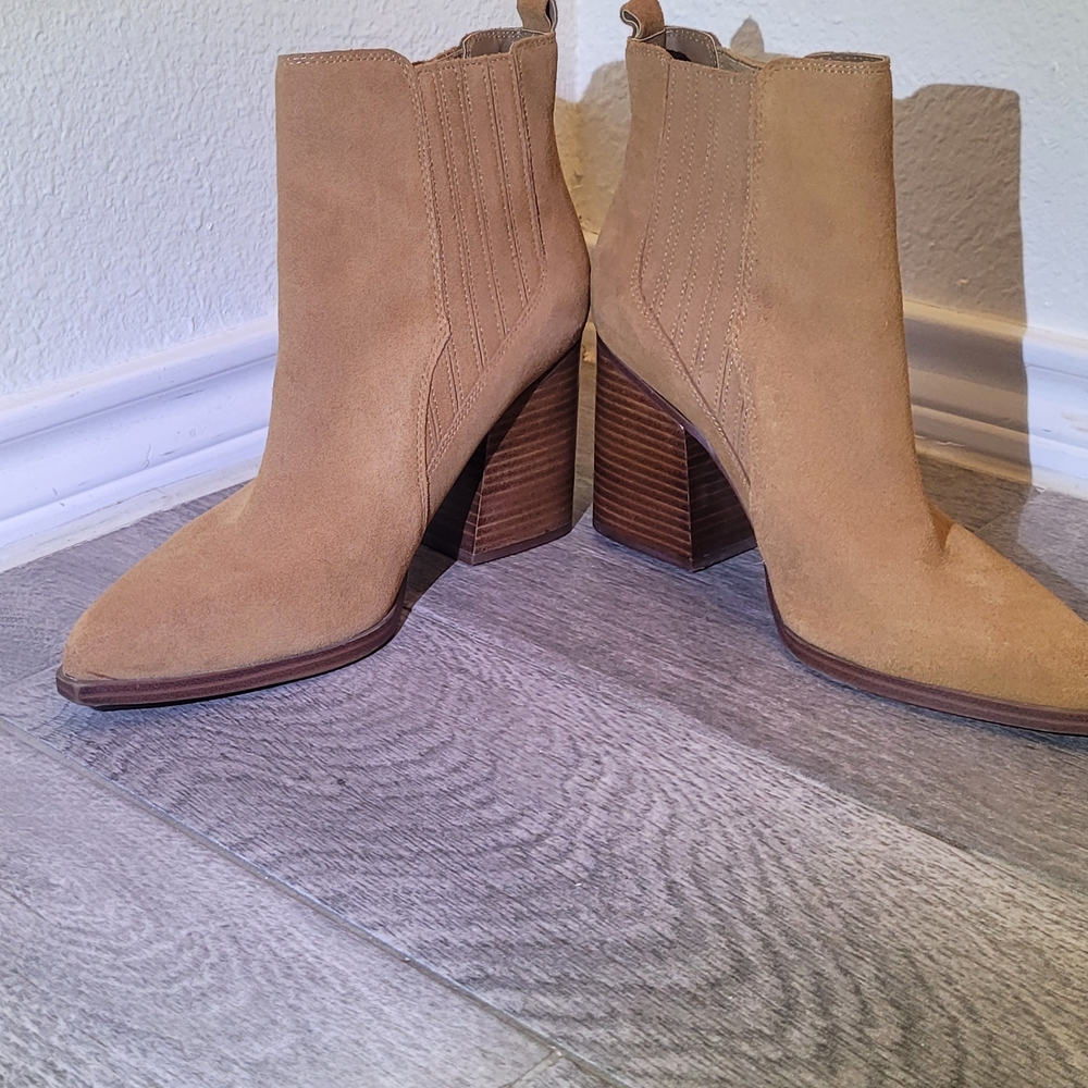 Marc Fisher, Elegant Tan Suede Ankle Booties